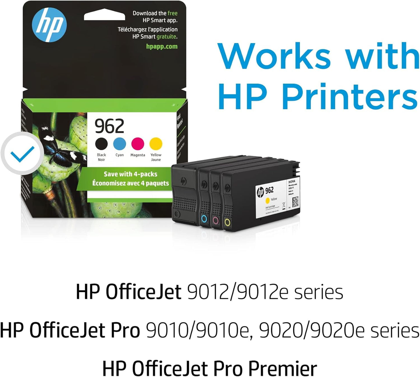 HP 962 Ink Cartridges - Black, Cyan, Magenta, Yellow, 4 Pack