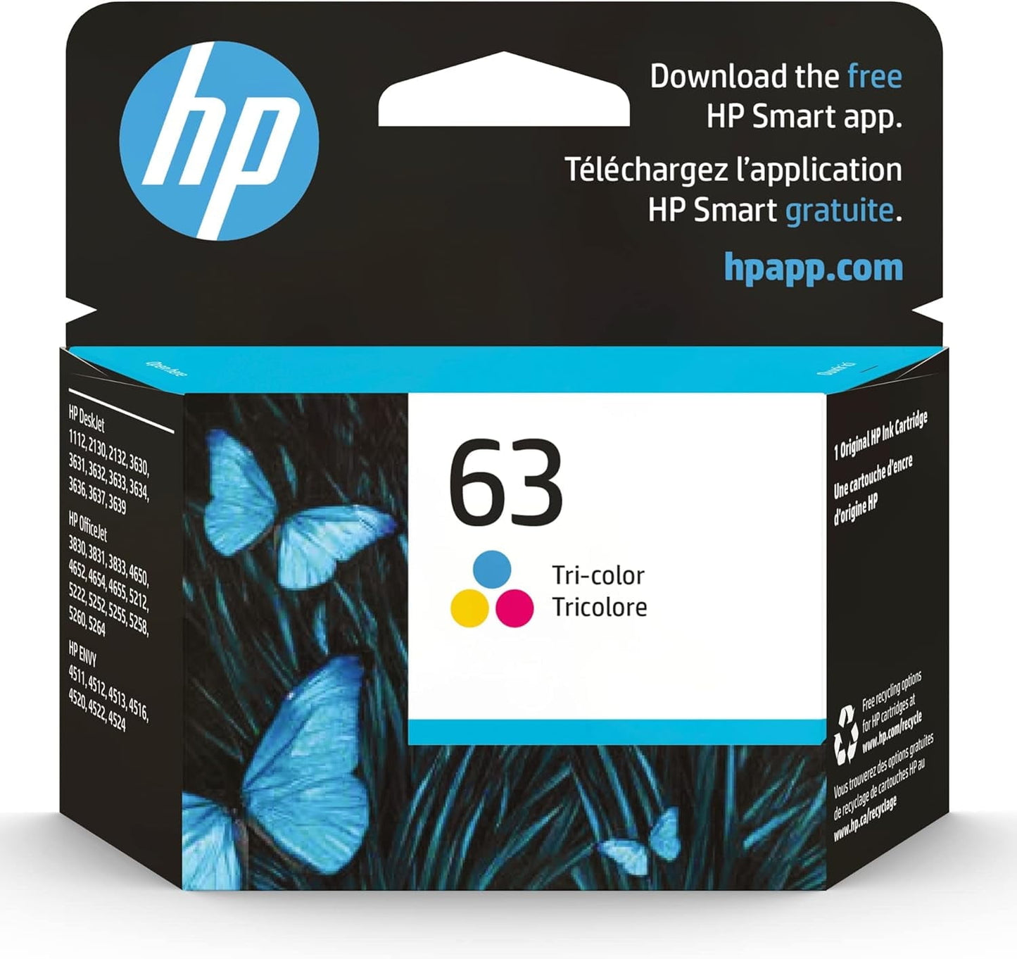 HP 63 Ink Cartridges for HP 63 Color Ink Cartridge, 1 Tri-Color