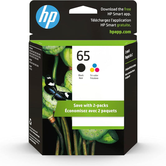 HP 65 Ink Cartridges - Black and Color (Tri-Color), 2 Pack