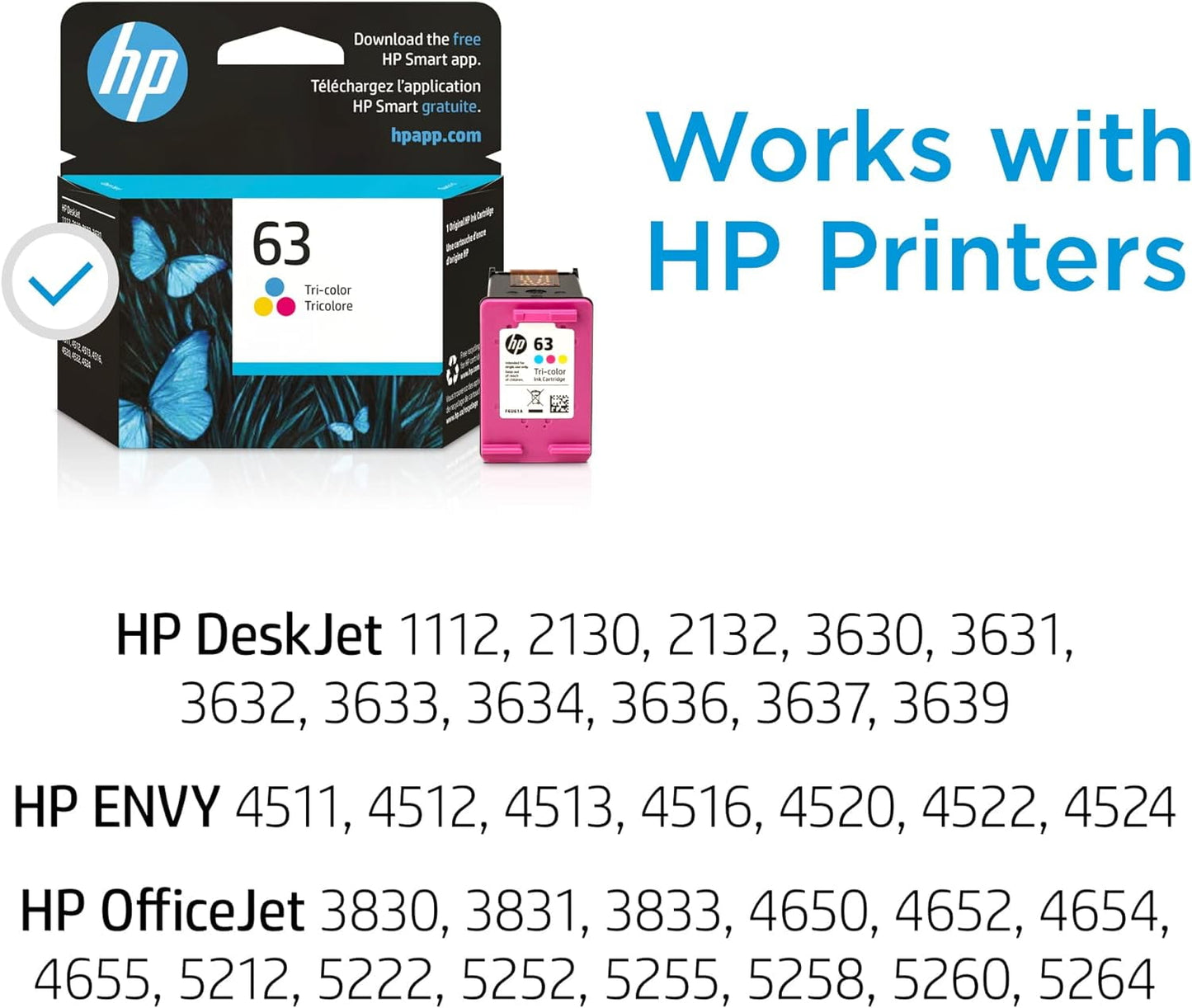 HP 63 Ink Cartridges for HP 63 Color Ink Cartridge, 1 Tri-Color